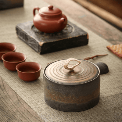 Wabi-Sabi Stoneware Storage Jar with Hemp Lid