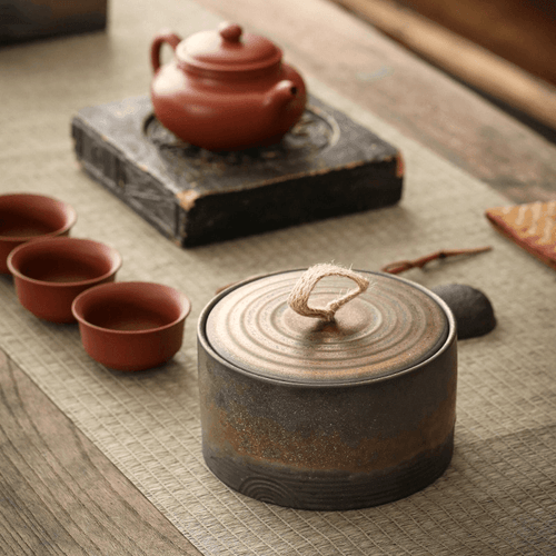 Wabi-Sabi Stoneware Storage Jar with Hemp Lid