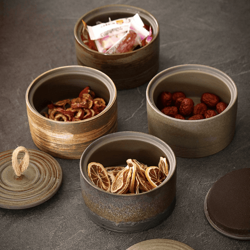 Wabi-Sabi Stoneware Storage Jar with Hemp Lid