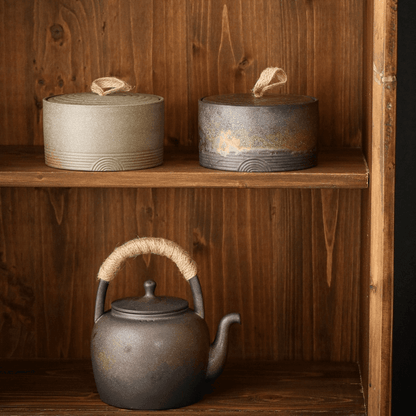Wabi-Sabi Stoneware Storage Jar with Hemp Lid