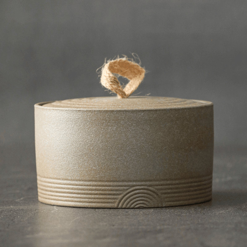 Wabi-Sabi Stoneware Storage Jar with Hemp Lid