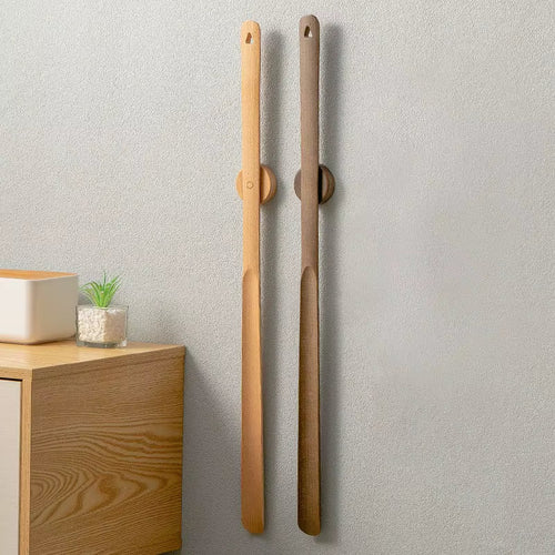 Wall-Mounted Long-Handle Wooden Shoehorn