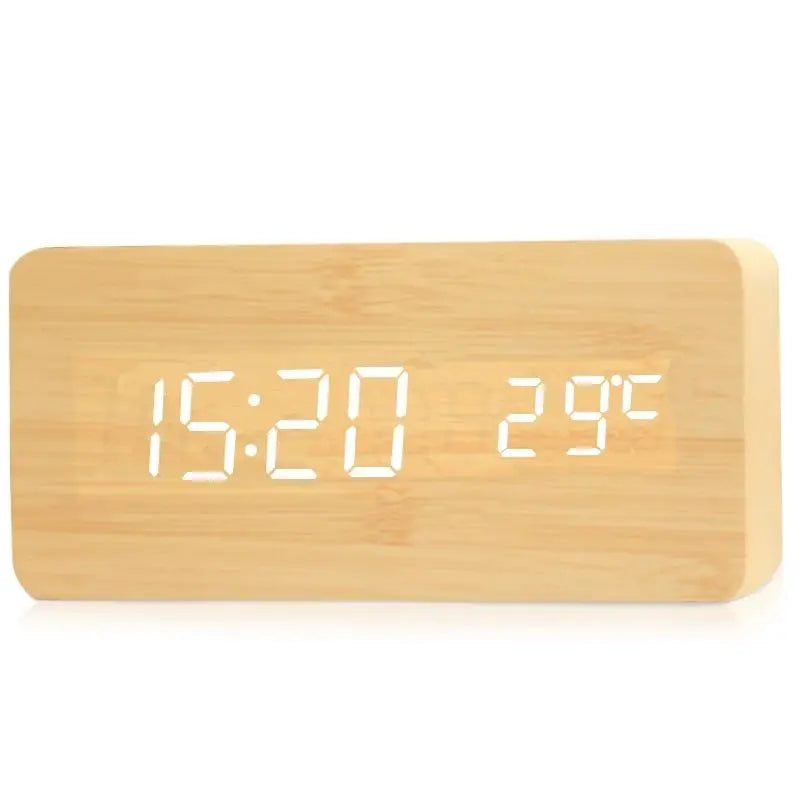 Wood-Style LED Digital Alarm Clock with Temperature - Bamboo