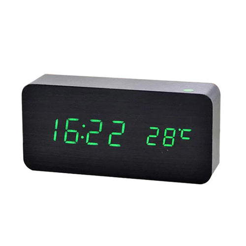 Wood-Style LED Digital Alarm Clock with Temperature