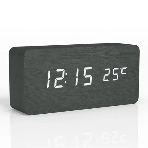 Wood-Style LED Digital Alarm Clock with Temperature