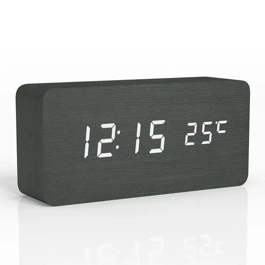 Wood-Style LED Digital Alarm Clock with Temperature - Black