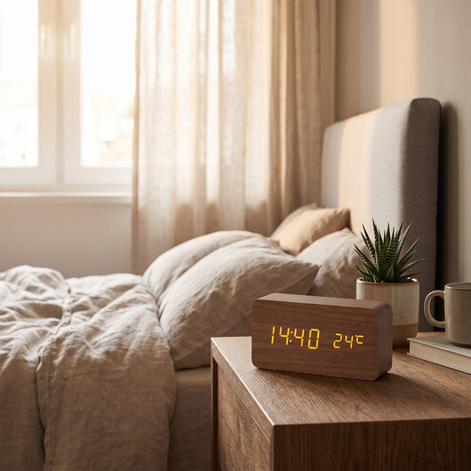 Wood-Style LED Digital Alarm Clock with Temperature - Brown
