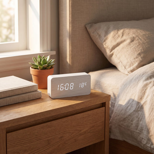 Wood-Style LED Digital Alarm Clock with Temperature