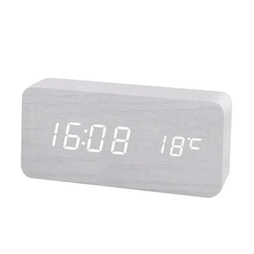 Wood-Style LED Digital Alarm Clock with Temperature