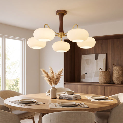 Wood and Brass Pendant Chandelier