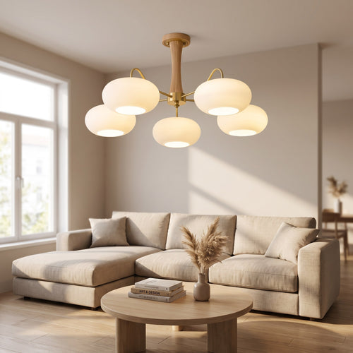 Wood and Brass Pendant Chandelier