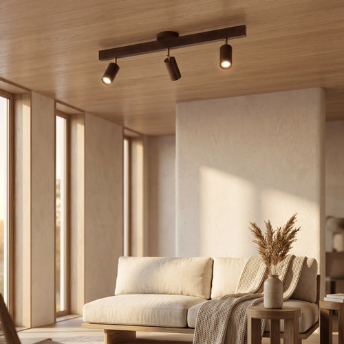 Wood Shade Multi-Head Ceiling Spotlight Bar