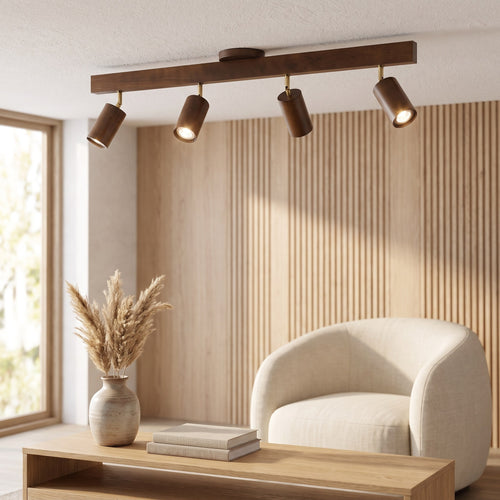 Wood Shade Multi-Head Ceiling Spotlight Bar