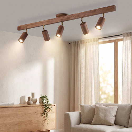 Wood Shade Multi-Head Ceiling Spotlight Bar