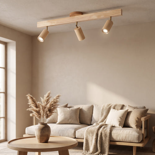 Wood Shade Multi-Head Ceiling Spotlight Bar