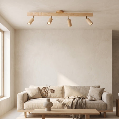 Wood Shade Multi-Head Ceiling Spotlight Bar