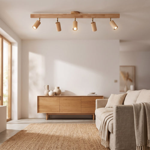 Wood Shade Multi-Head Ceiling Spotlight Bar