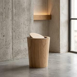 Wooden-Grain Rotating Lid Trash Can