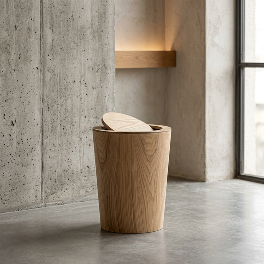 Wooden-Grain Rotating Lid Trash Can