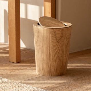 Wooden-Grain Rotating Lid Trash Can