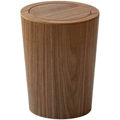 Wooden-Grain Rotating Lid Trash Can