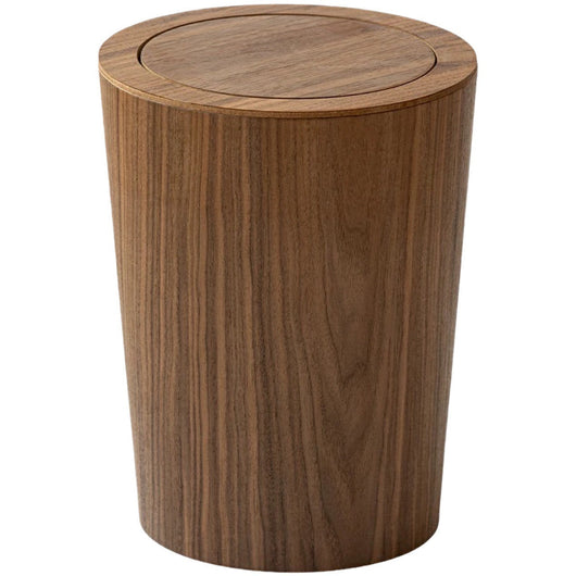 Wooden-Grain Rotating Lid Trash Can