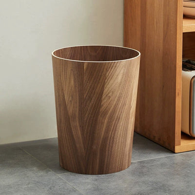 Wooden-Grain Rotating Lid Trash Can