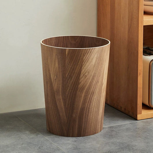 Wooden-Grain Rotating Lid Trash Can
