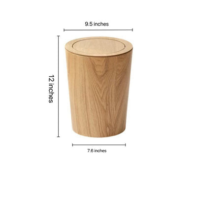 Wooden-Grain Rotating Lid Trash Can