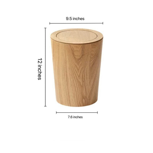 Wooden-Grain Rotating Lid Trash Can