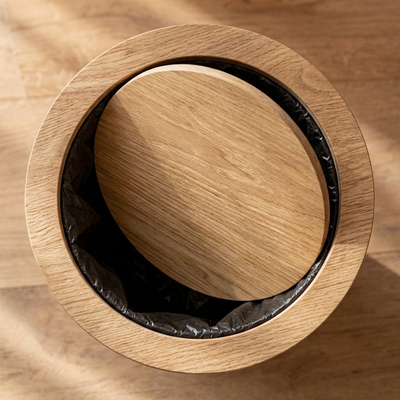 Wooden-Grain Rotating Lid Trash Can