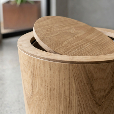 Wooden-Grain Rotating Lid Trash Can