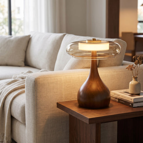 Wooden Base Glass Shade Table Lamp