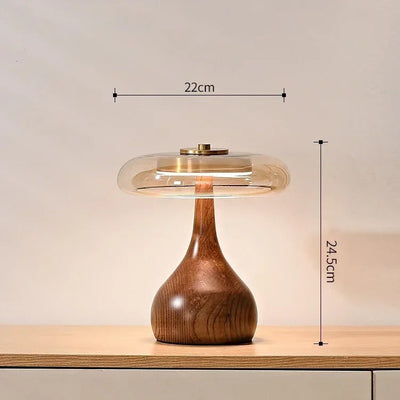 Wooden Base Glass Shade Table Lamp