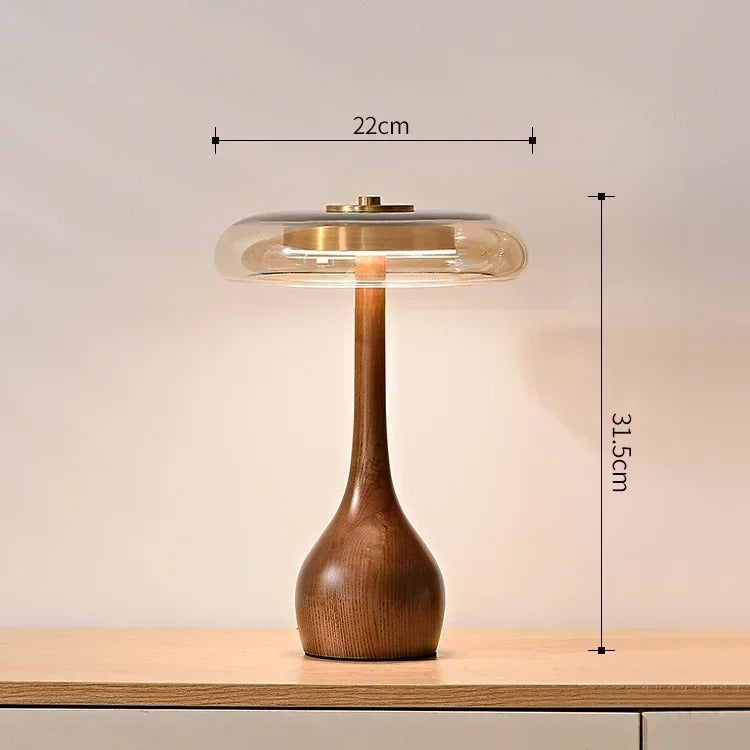 Wooden Base Glass Shade Table Lamp