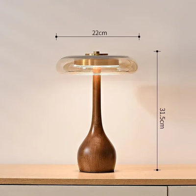 Wooden Base Glass Shade Table Lamp