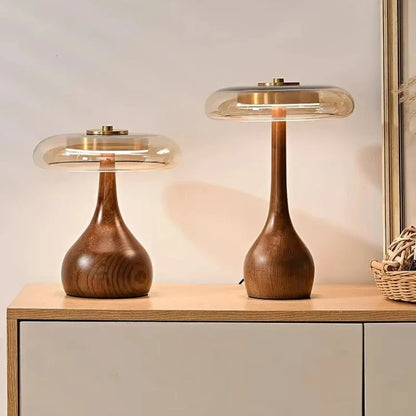 Wooden Base Glass Shade Table Lamp