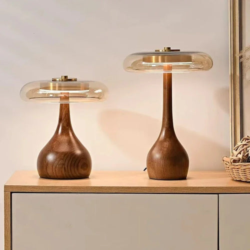 Wooden Base Glass Shade Table Lamp