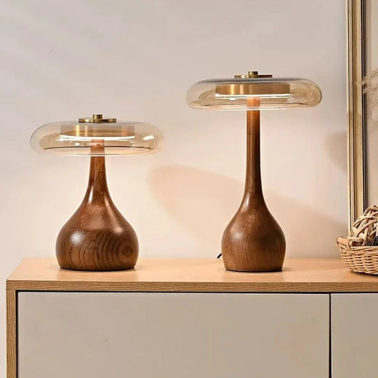 Wooden Base Glass Shade Table Lamp