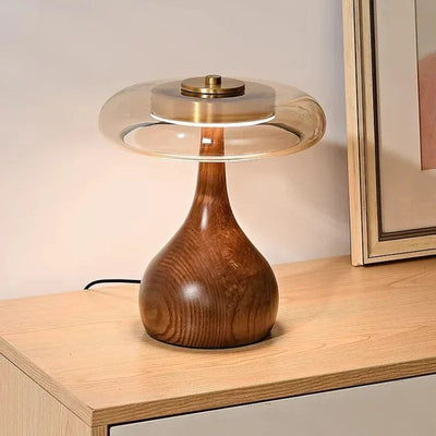 Wooden Base Glass Shade Table Lamp