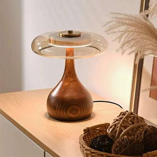 Wooden Base Glass Shade Table Lamp