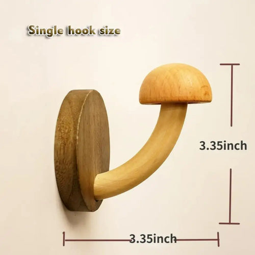 Wooden Mushroom Wall Hooks Set of 4