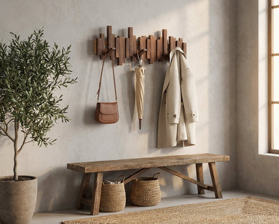 Wooden Skyline Wall-Mounted Coat Rack