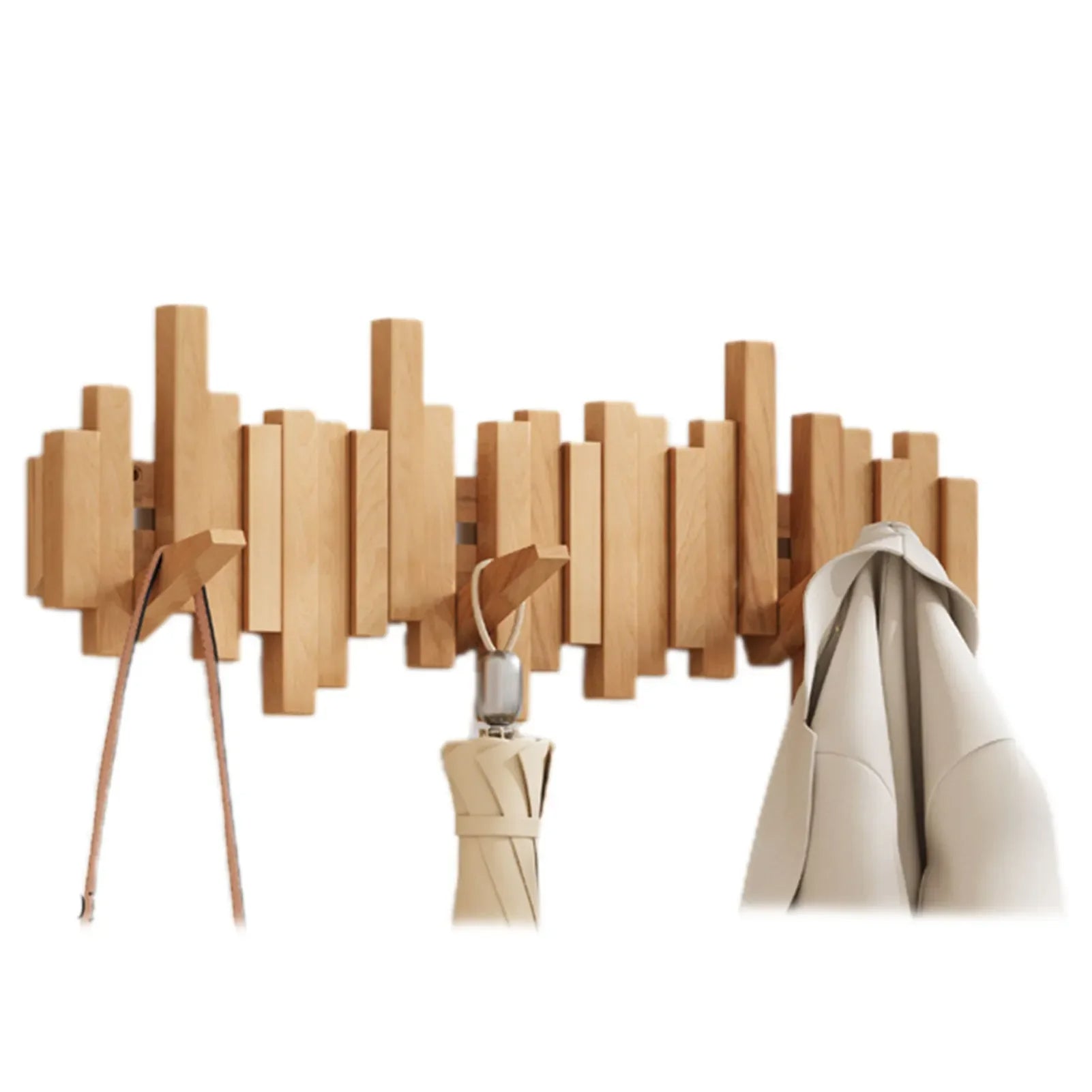 Wooden Skyline Wall-Mounted Coat Rack - Natural