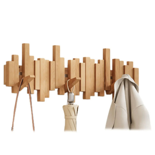 Wooden Skyline Wall-Mounted Coat Rack - Natural