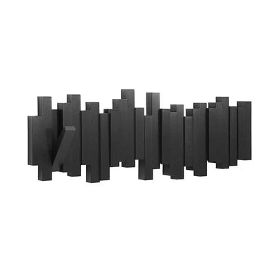 Wooden Skyline Wall-Mounted Coat Rack - Black
