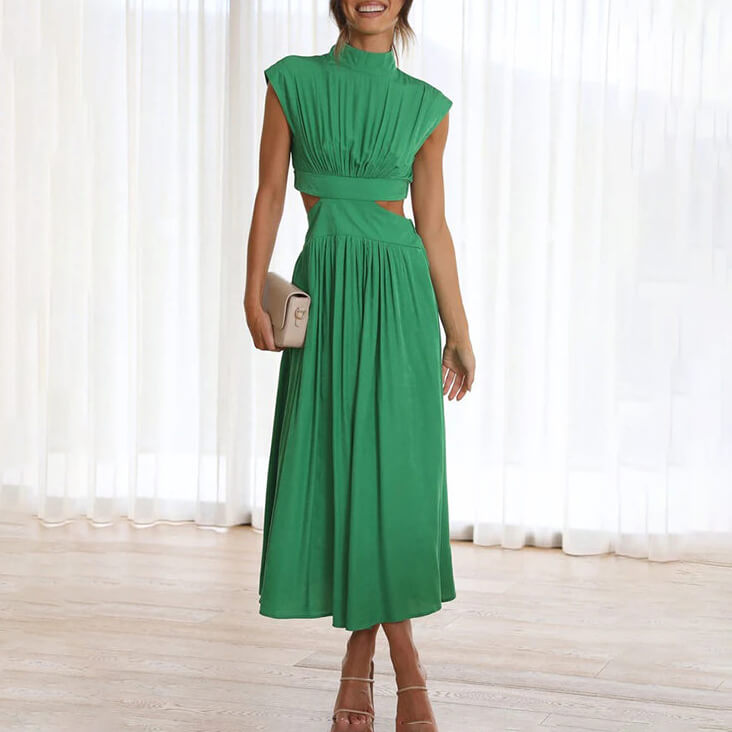 Yvonne Cut-Out Pleated Midi Dress