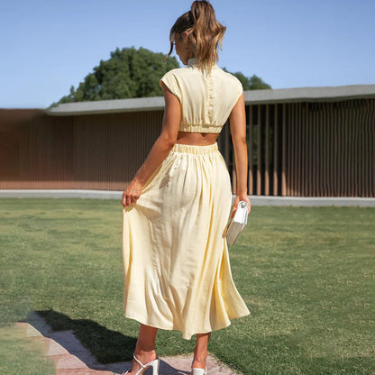 Yvonne Cut-Out Pleated Midi Dress